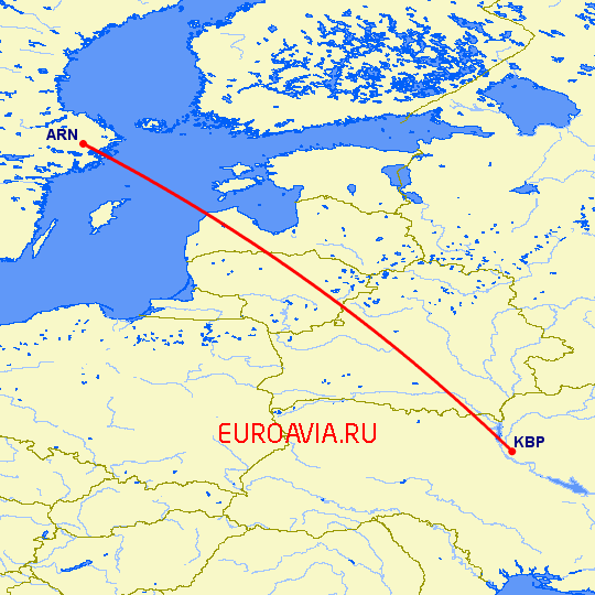 перелет Стокгольм — Киев на карте