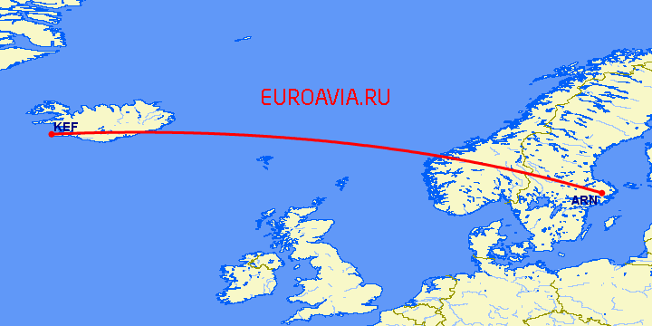 перелет Стокгольм — Рейкьявик на карте