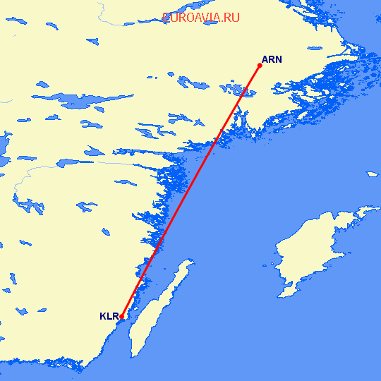 перелет Стокгольм — Кальмар на карте