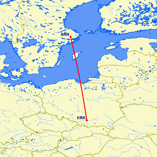 перелет Стокгольм — Краков на карте