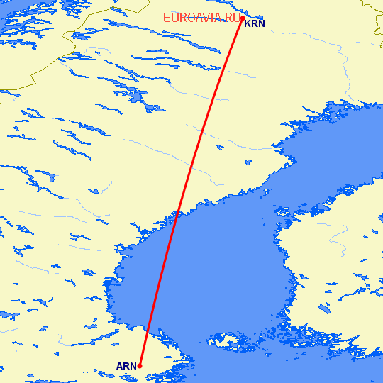 перелет Стокгольм — Кируна на карте