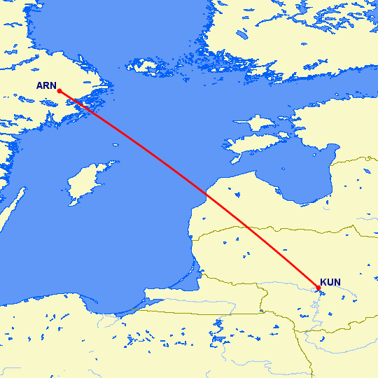 перелет Стокгольм — Каунас на карте