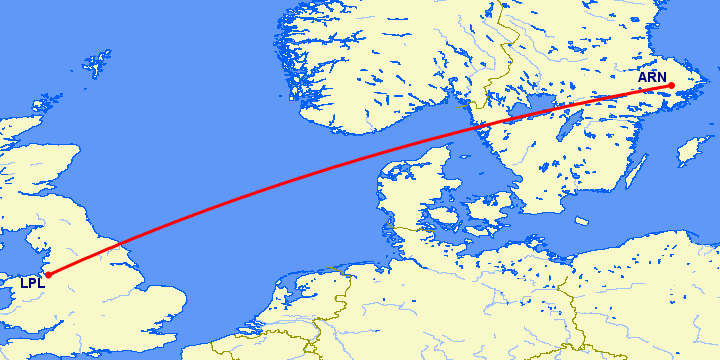 перелет Стокгольм — Ливерпуль на карте