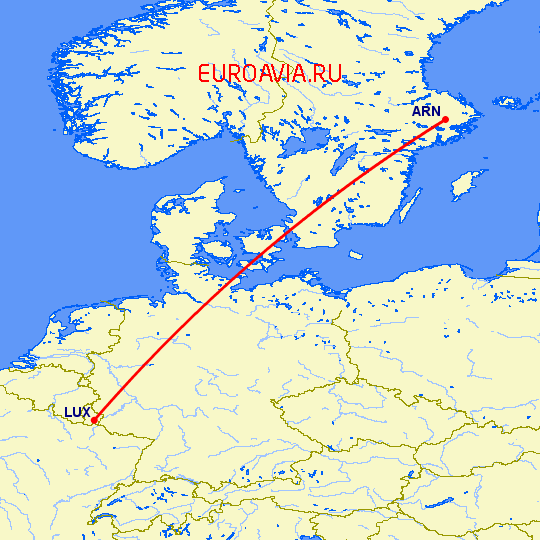 перелет Стокгольм — Люксембург на карте