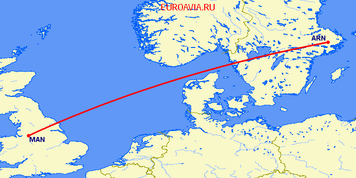 перелет Стокгольм — Манчестер на карте