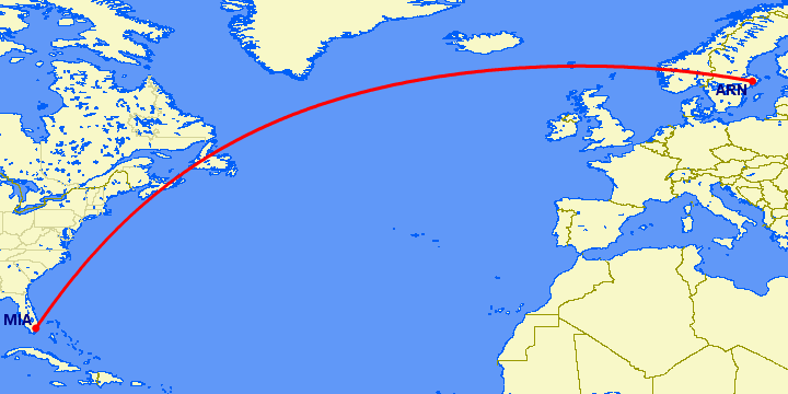 перелет Стокгольм — Майами на карте