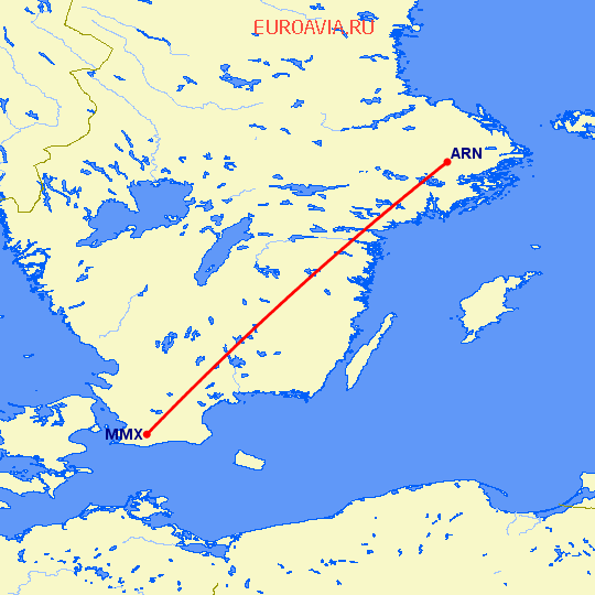 перелет Стокгольм — Малмо на карте