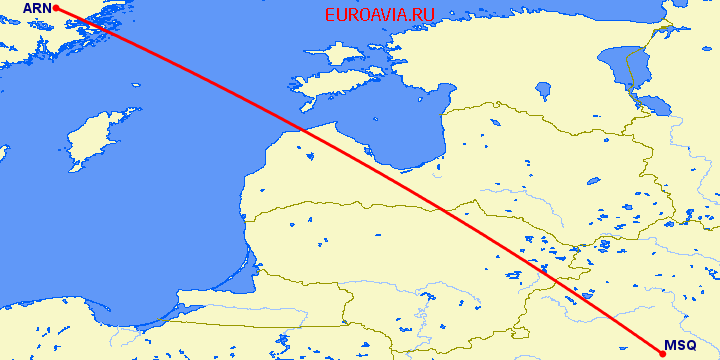 перелет Стокгольм — Минск на карте