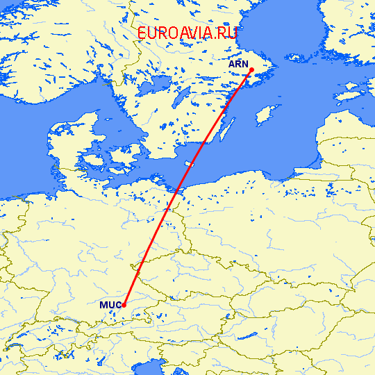 перелет Стокгольм — Мюнхен на карте