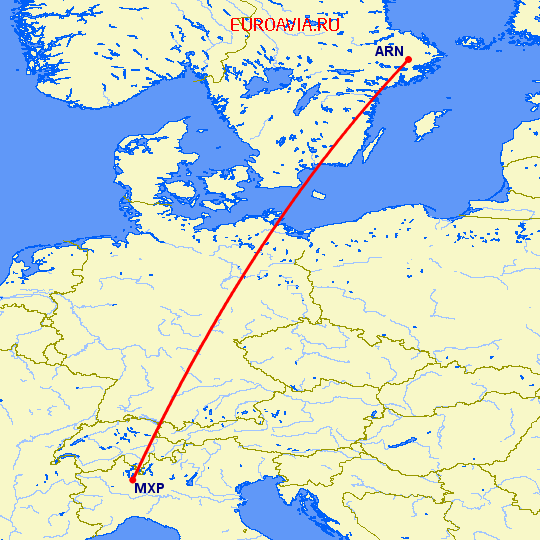 перелет Стокгольм — Милан на карте