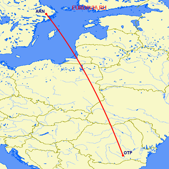 перелет Стокгольм — Бухарест на карте