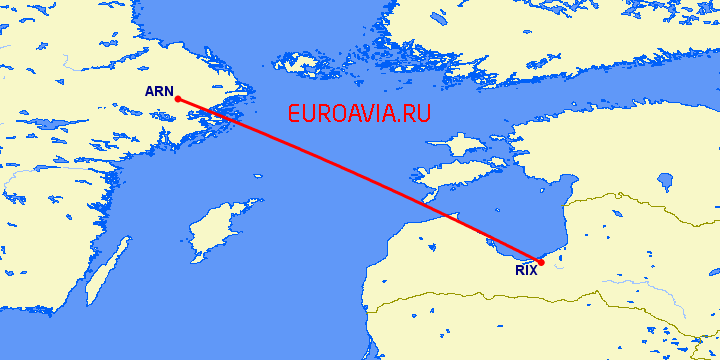 перелет Стокгольм — Рига на карте