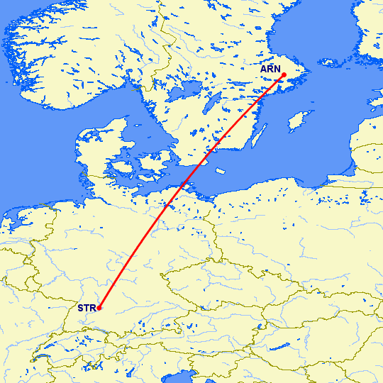 перелет Стокгольм — Штуттгард на карте