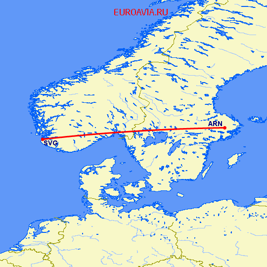 перелет Стокгольм — Ставангер на карте