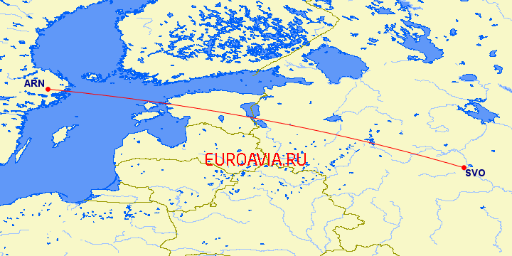 перелет Стокгольм — Москва на карте