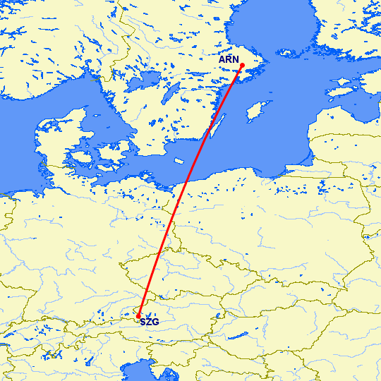 перелет Стокгольм — Зальцбург на карте