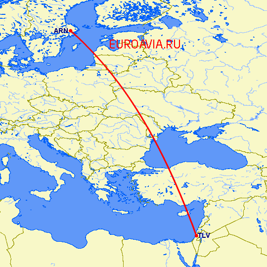 перелет Стокгольм — Тель Авив на карте