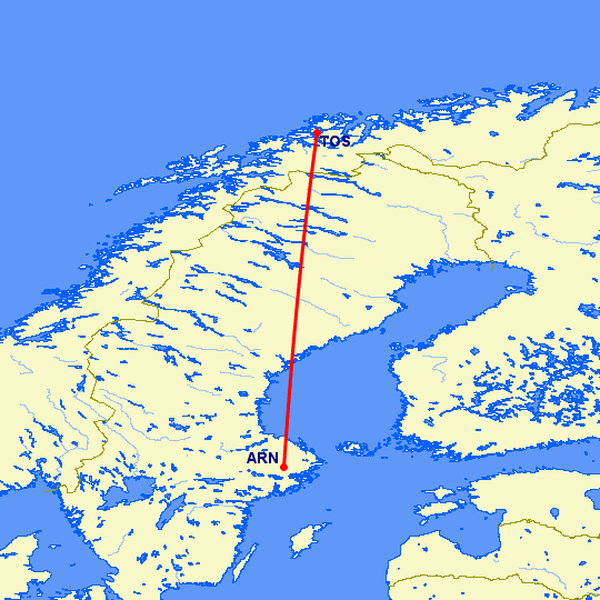 перелет Стокгольм — Тромсо на карте