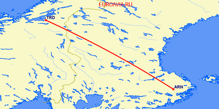перелет Стокгольм — Тронхейм на карте