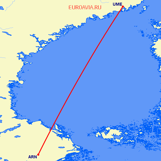 перелет Стокгольм — Умео на карте