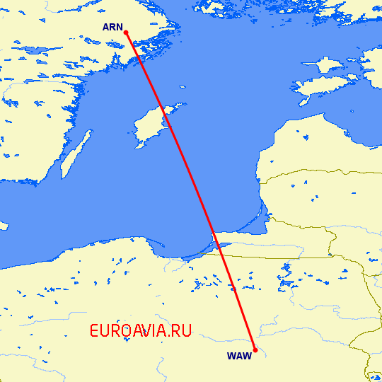 перелет Стокгольм — Варшава на карте