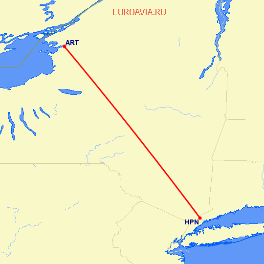 перелет Вотертаун — White Plains на карте