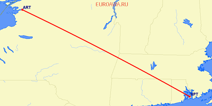 перелет Вотертаун — Newport на карте