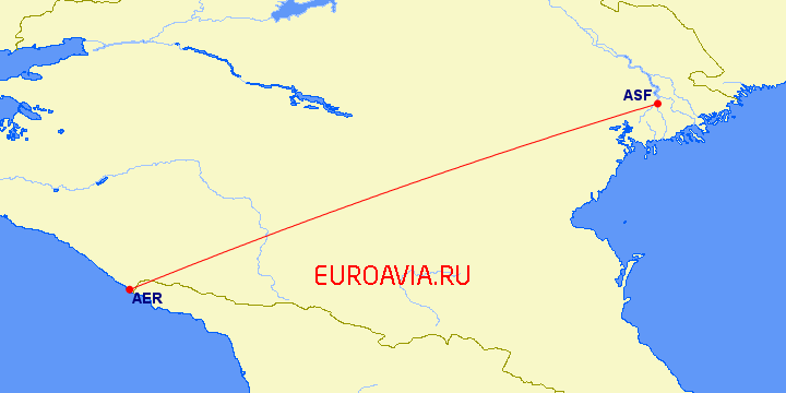 перелет Астрахань — Сочи на карте