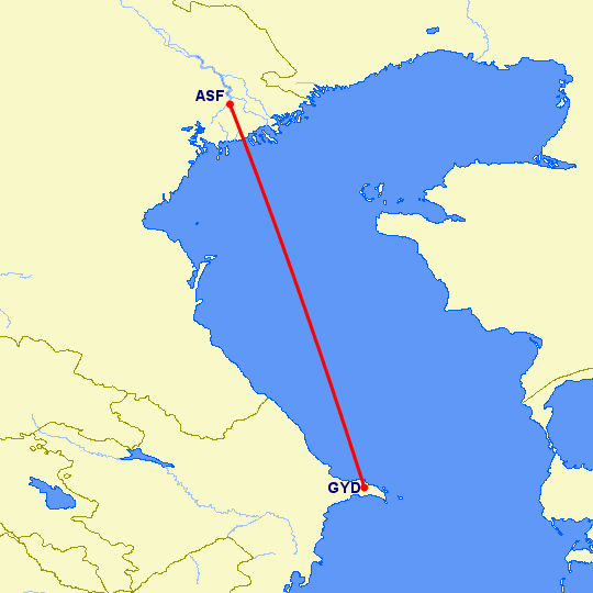перелет Астрахань — Баку на карте