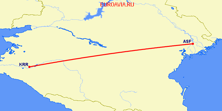 перелет Астрахань — Краснодар на карте