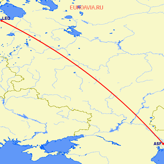 перелет Астрахань — Санкт Петербург на карте