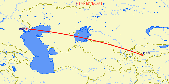 перелет Астрахань — Ош на карте