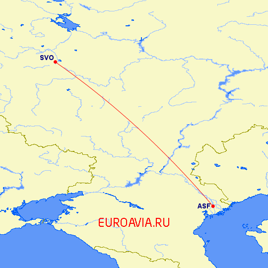 перелет Астрахань — Москва на карте