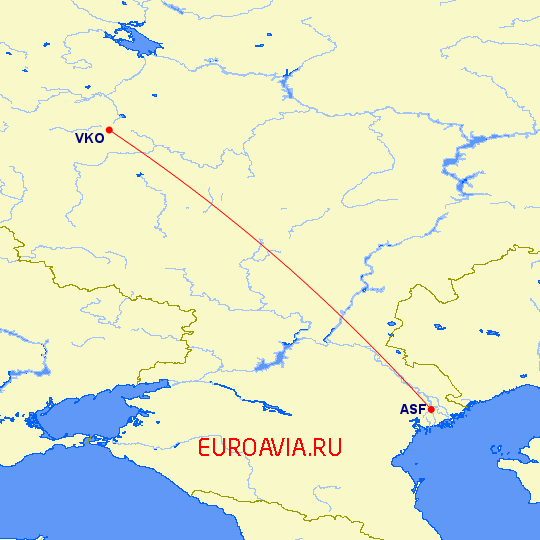 перелет Астрахань — Москва на карте