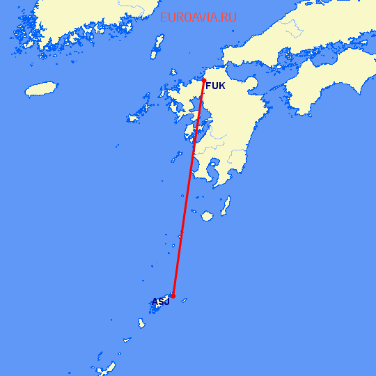 перелет Амами О Сима — Фукуока на карте