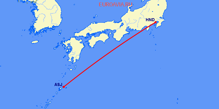 перелет Амами О Сима — Токио на карте
