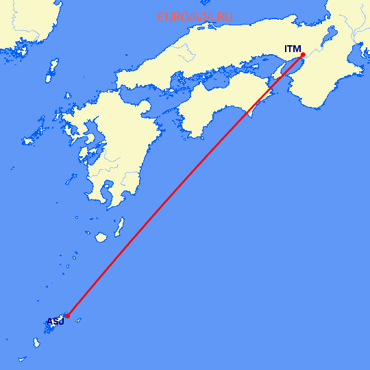 перелет Амами О Сима — Осака на карте