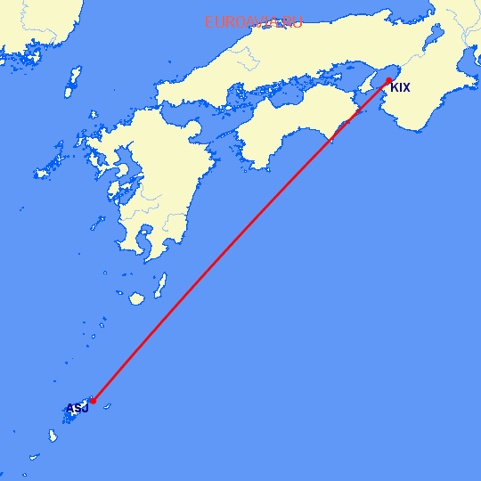 перелет Амами О Сима — Осака на карте
