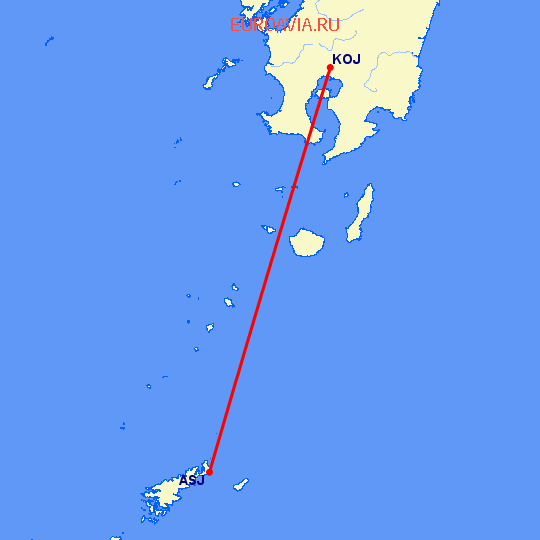 перелет Амами О Сима — Кагошима на карте