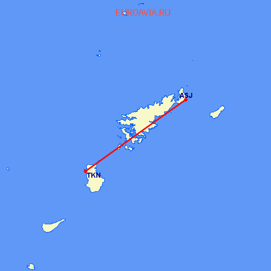 перелет Амами О Сима — Tokunoshima на карте