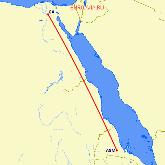 перелет Асмэра — Каир на карте