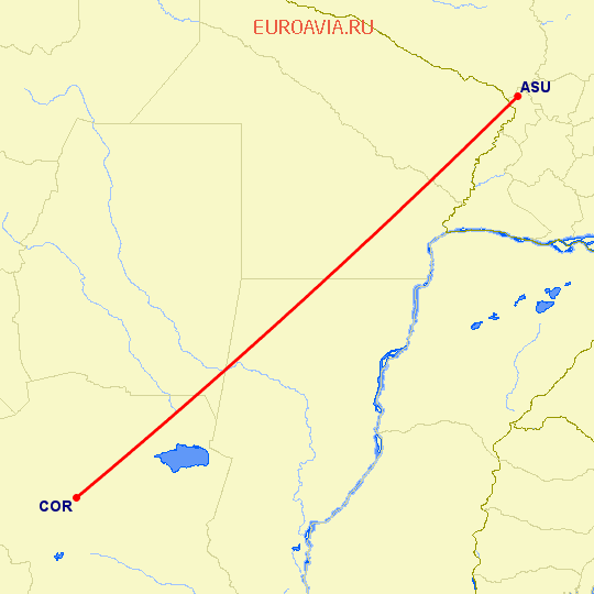 перелет Асунсьон — Кордова на карте