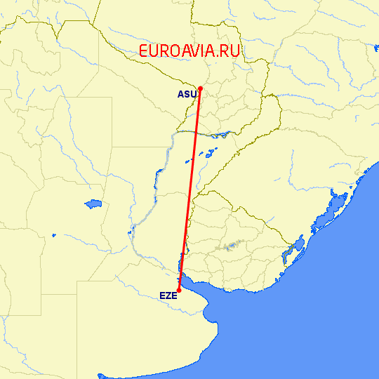 перелет Асунсьон — Буэнос Айрес на карте