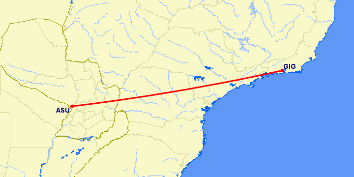 перелет Асунсьон — Рио-де-Жанейро на карте