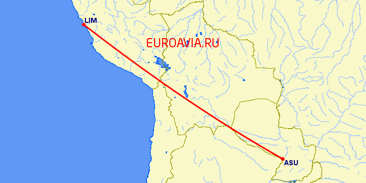 перелет Асунсьон — Лима на карте