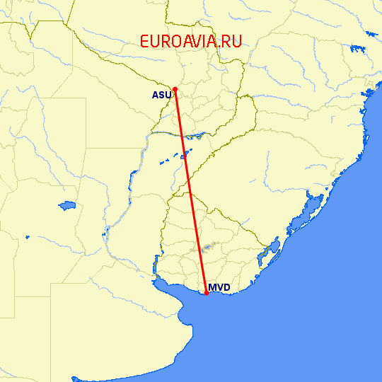перелет Асунсьон — Монтевидео на карте