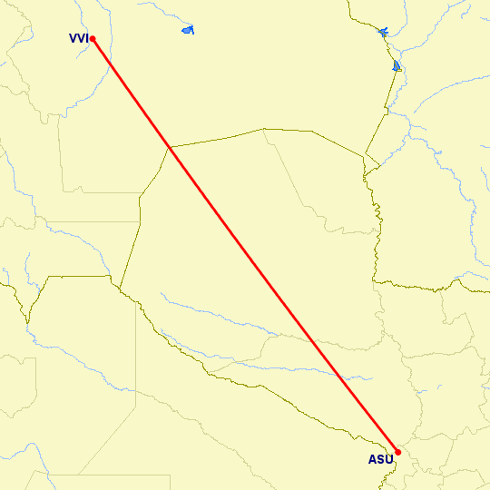 перелет Асунсьон — Санта Круз Айленд на карте