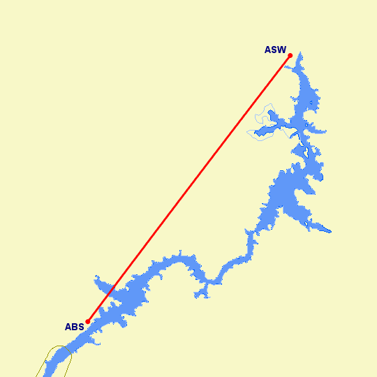 перелет Асуан — Абу Симбел на карте