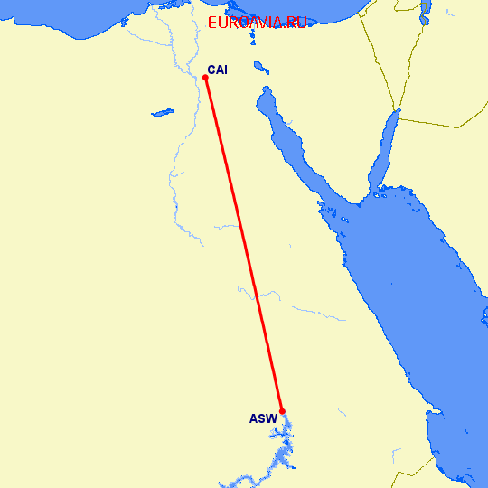 перелет Асуан — Каир на карте