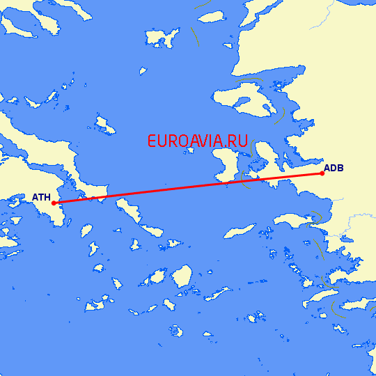 перелет Афины — Измир на карте